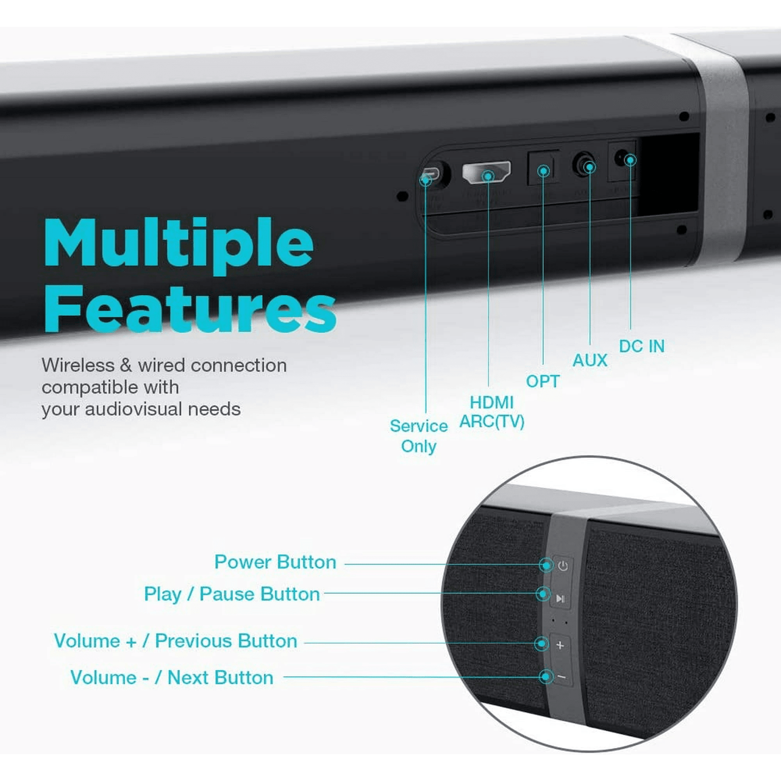 Bluetooth Sound bar for TV, 50W Sound Bar with 4 Drivers and Remote Control, Home Audio TV Speakers Sound Bar Cowinaudio 