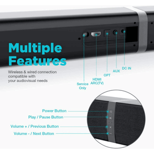 Bluetooth Sound bar for TV, 50W Sound Bar with 4 Drivers and Remote Control, Home Audio TV Speakers Sound Bar Cowinaudio 