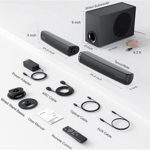 Cowin Sound Bar with Subwoofer, 110W Sound Bar for Smart TV with Adjustable Deep Bass & Volume Boost & 3 EQ Modes, Bluetooth/ARC/Opt/AUX, Detachable Soundbar for TV/PC/Gaming/Projector Cowinaudio 