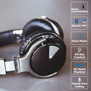 E7 Active Noise Cancelling Bluetooth Over-ear Headphones, Black Cowinaudio 
