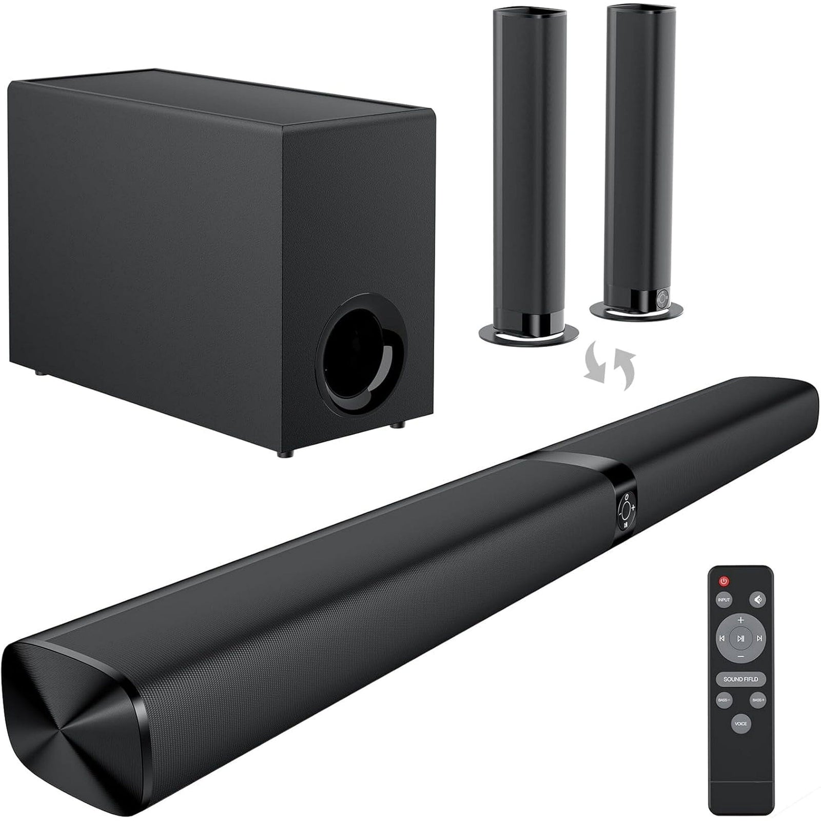 Sound Bar for Smart TV, 120W Sound Bar with Subwoofer, 5.0 Bluetooth Soundbar for TV with Deep Bass & Volume Boost & 3 Equalizer Modes, ARC/Opt/AUX, 2 in 1 Detachable TV Sound Bar, Black Cowinaudio 