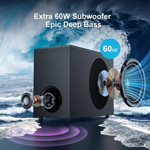 Sound Bar for Smart TV, 120W Sound Bar with Subwoofer, 5.0 Bluetooth Soundbar for TV with Deep Bass & Volume Boost & 3 Equalizer Modes, ARC/Opt/AUX, 2 in 1 Detachable TV Sound Bar, Black Cowinaudio 