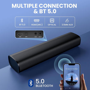 Sound Bar, Sound Bars for Smart TV Bluetooth 5.0 Soundbar 50W 17Inch Small Soundbars with ARC/Optical/AUX Connection, Soundbar Surround Sound Bars for Home Theater Audio Cowinaudio 