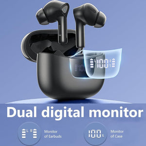 True Wireless Bluetooth Earbuds with Smart LED Display Charging Case , Bluetooth 5.0 Earbuds in-Ear TWS Stereo Headphones, IPX7 Waterproof in Ear Earphones, Black Cowinaudio 