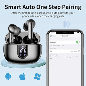 Wireless Earbuds Bluetooth Headphones, with LED Display Charging Case, Waterproof In-Ear Earphones with Mic for iPhone /Android /PC /Laptop, Black Cowinaudio 
