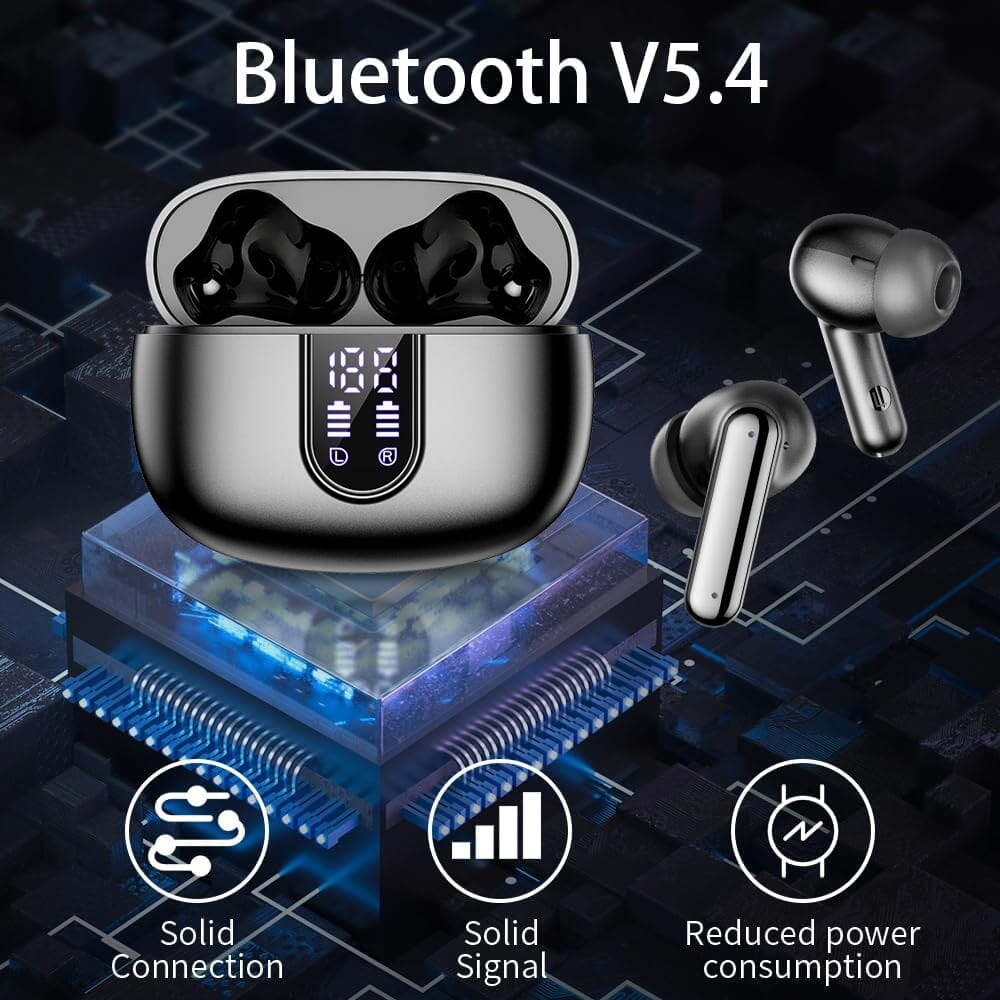 Wireless Earbuds Bluetooth Headphones, with LED Display Charging Case, Waterproof In-Ear Earphones with Mic for iPhone /Android /PC /Laptop, Black Cowinaudio 